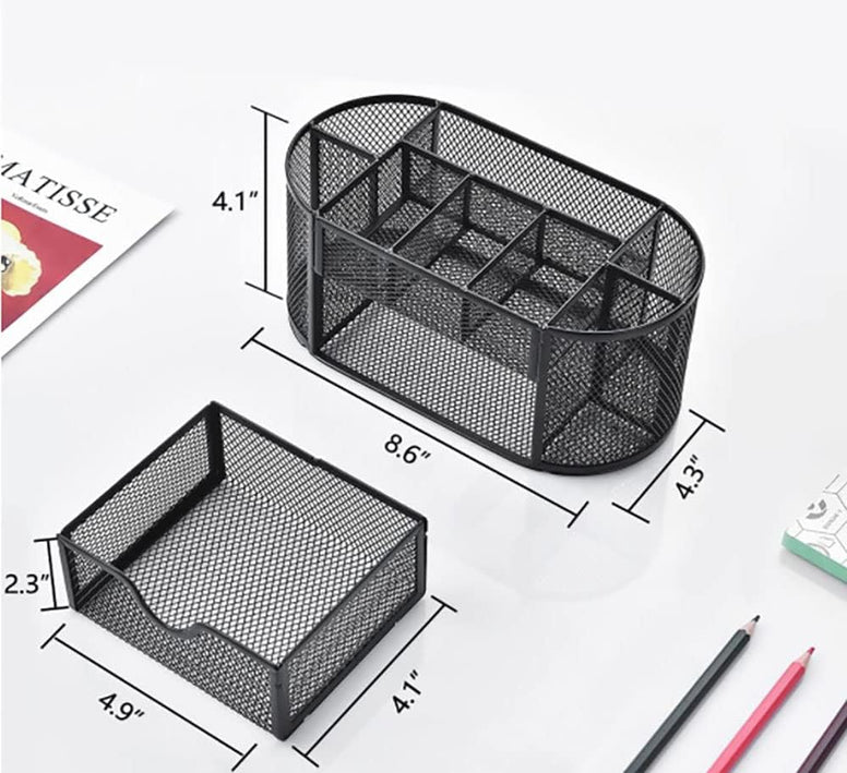 CLOUDFOUR Stationery Organizer Mesh Office Desk Supplies Multi-Functional Caddy Pen Holder 8 Compartments and 1 Drawer for use at Office, Home, School. Desk Organizer