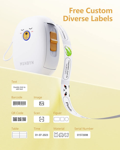 MUNBYN Bluetooth Label Maker صانع التسمية, Portable Label Maker Machine with Tape Thermal Label Printer with 1 Roll Label Tape, Name Price Date Sticker Tag Printer for Home Office
