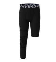 DEVOROPA Youth Boys' Compression Pants with Knee Pads 3/4 Basketball Athletic Tights Quick Dry Sports Workout Leggings Small