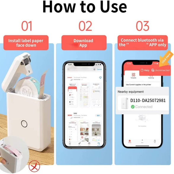 Label Maker Machine with Tape, Portable Bluetooth Label Printer, Mini Sticker Printer with 0.59x1.18 Inches Labels for Storage, Shipping, Barcode, Mailing, Office, Home, Organizing