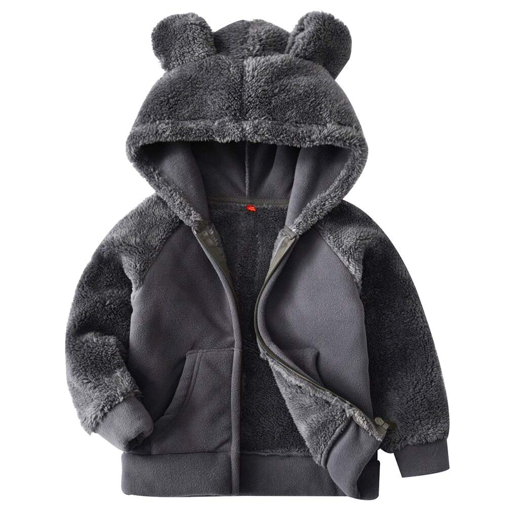 YAGATA Baby Boys Bear Ears Shape Fleece Zip-up Hooded Jacket Clothes Light Sweatshirt 18-24M