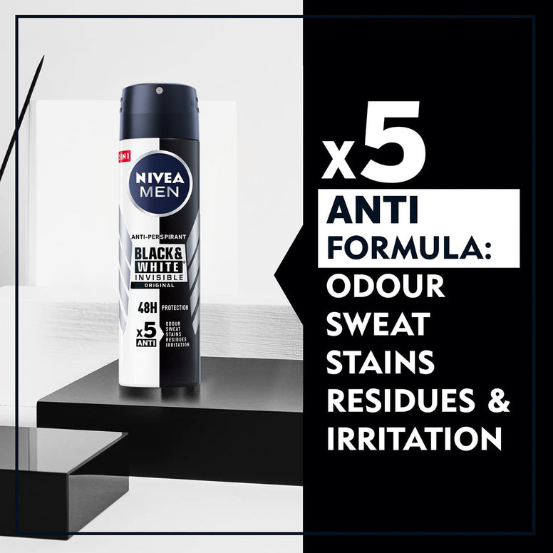 NIVEA MEN Antiperspirant Spray for Men, Black & White Invisible Protection Original, 150ml