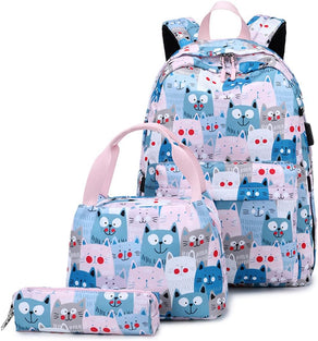 Girls Backpack with Insulated Lunchbox Combo 3Pcs, School Bags Bookbags for Girls with Lunch Bag
