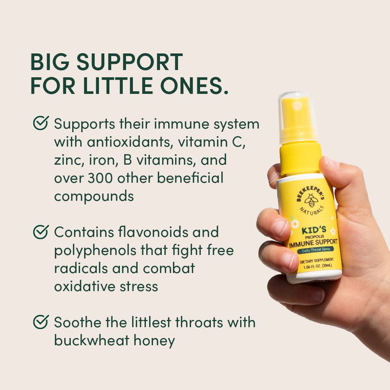BEEKEEPER'S NATURALS Propolis Throat Spray for Kids - 95% Bee Propolis Extract - Natural Immune Support & Sore Throat Relief- Has Antioxidants & Gluten-Free (1.06 oz) Pack of 1 (Kids)