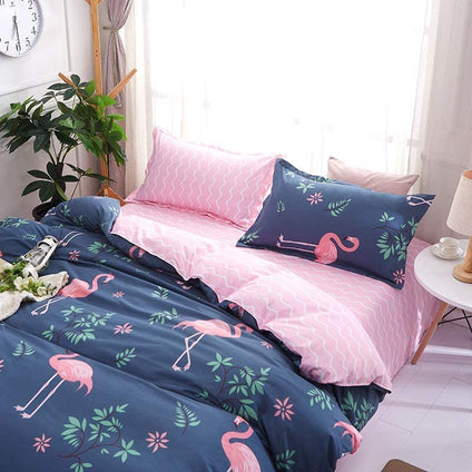 Golden Home King Size Bedsheet 6pcs One Set, High Cotton Quality Bedding Set Duvet Cover (King Size, Blue＆Pink)