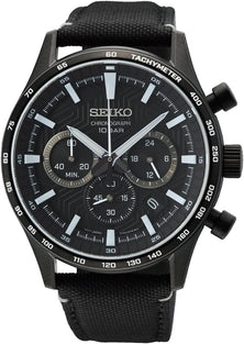 Seiko Men's Analog Quartz Watch with Nylon Strap SSB417P1, Black