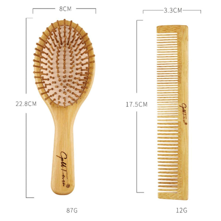 LELE Natural Bamboo Comb Set Wooden Massage Hair Brush with Wide Tooth Comb & Grooming Comb for Women Men and Kids - Reduce Frizz and Massage Scalp (2 PCS)