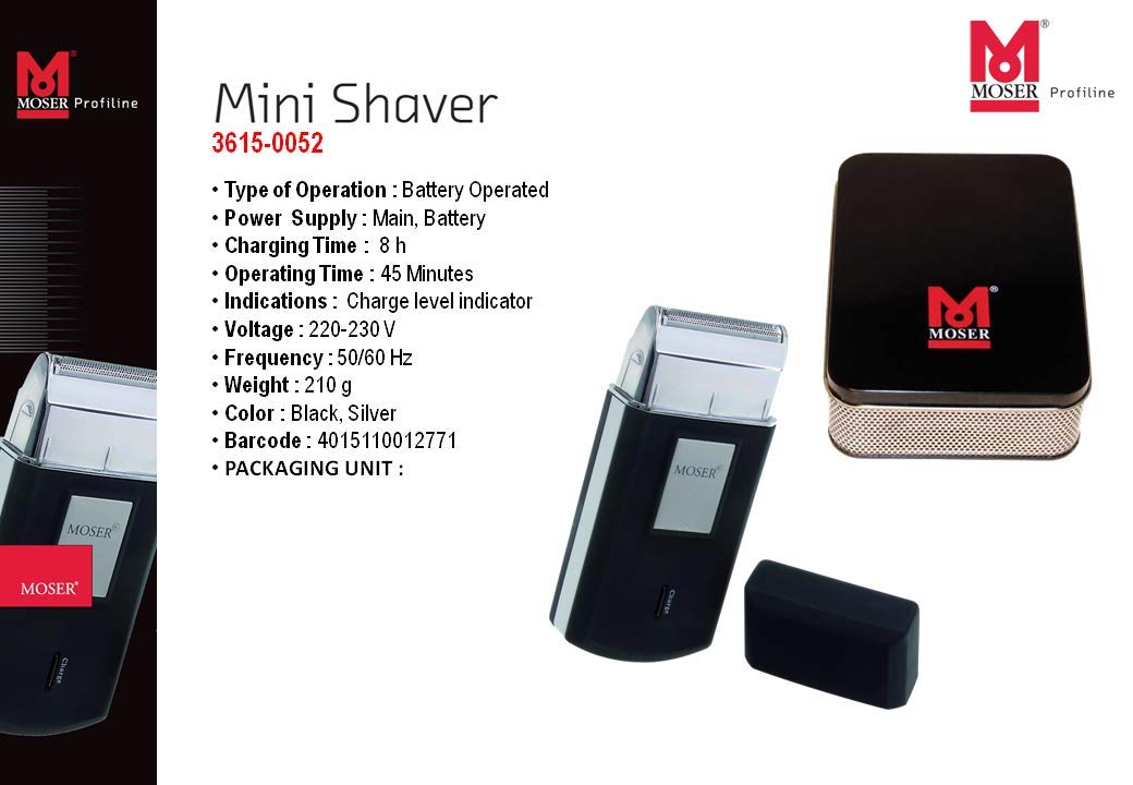 Moser Mobile Shaver Cordless Shaver 3615-0052, Black/Silver
