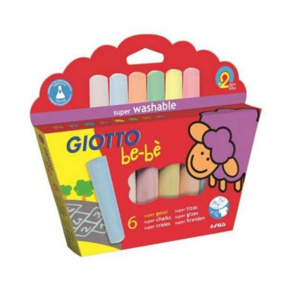 GIOTTO be-bè Street Chalks Set for Young Children, Box of 6 Assorted Colours, Super-Washable, Ideal for Home and Schools