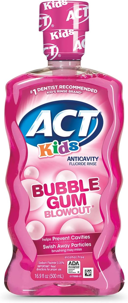 ACT Kids Anticavity Fluoride Rinse Bubble Gum Blowout 16.9 fl. oz. Accurate Dosing Cup, Alcohol Free