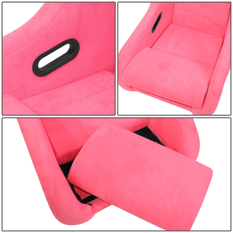 J2 Engineering J2-RS-005-PK Pink Stitching Reclinable Back Rest Racing Bucket Seats 4-Point 5-Point 6-Point Harnesses 34" H X 23" W X 23" D Universal Fit