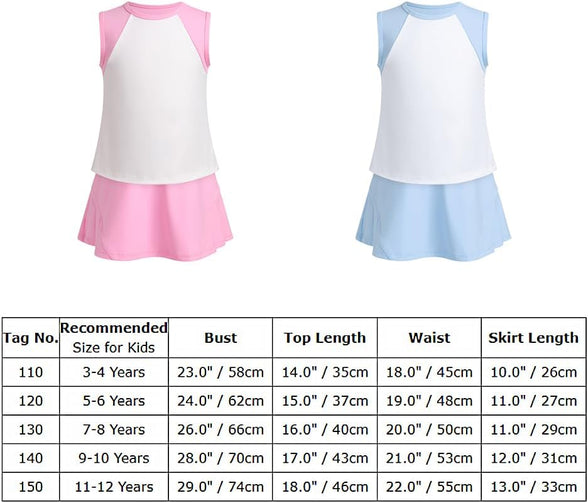 ODASDO Girls Tennis Golf Outfit Sleeveless Dress Tank Top with Pocket Shorts Skorts Set Sportswear Workout Athletic Clothes