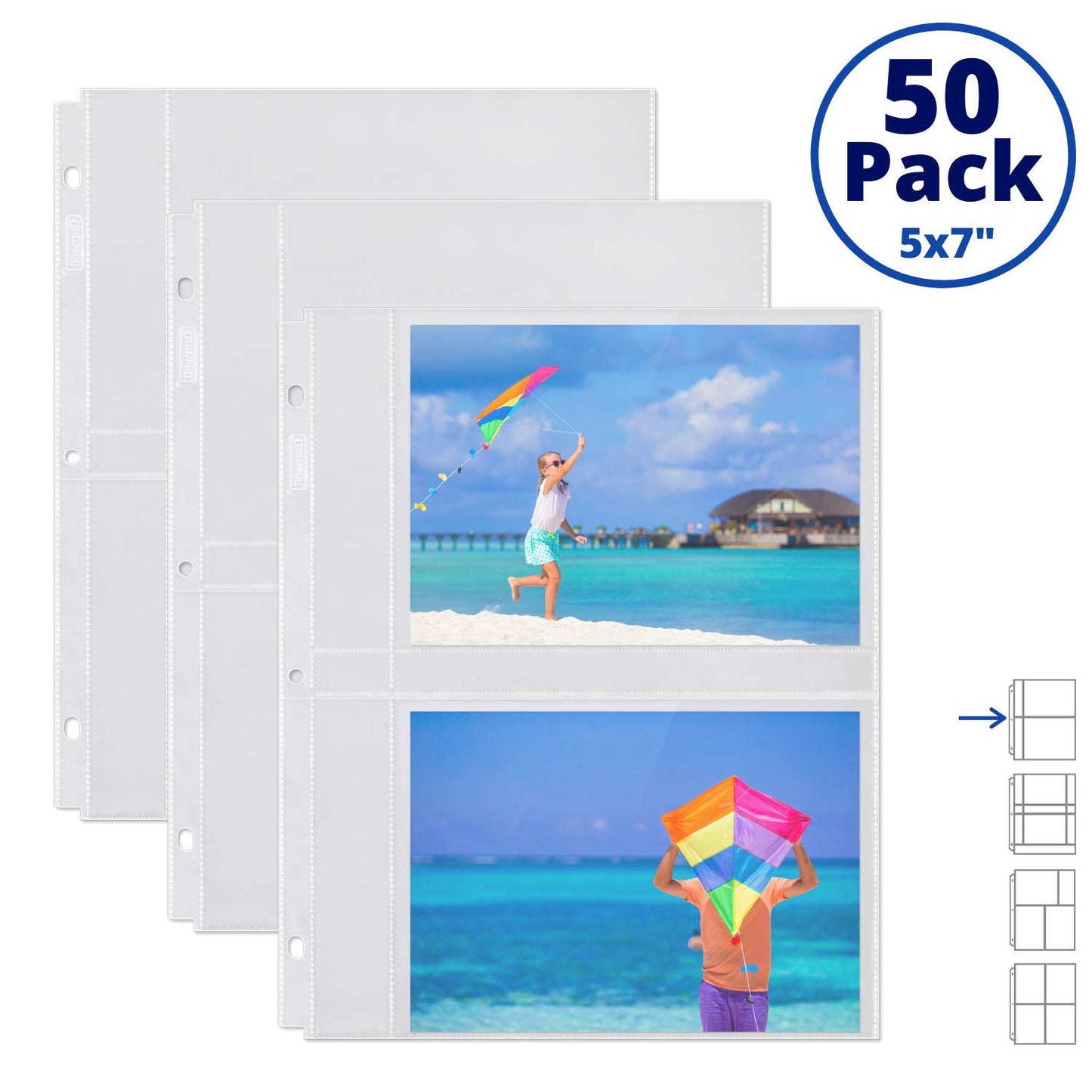 Dunwell 5x7 Photo Sleeve Inserts - (5x7, 50 Pack), for 200 Photos, Crystal Clear Photo Pockets for 3-Ring Binder, Photo Album Refillable Page Inserts, Each Page Holds Four 5 x 7" Pictures, Postcards