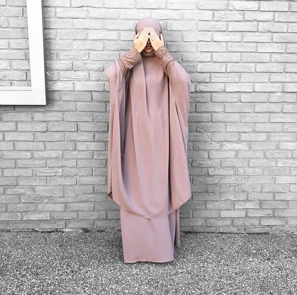 BOJON Muslim Two Piece Prayer Dress for Women Abaya Dress Islamic Middle East Dubai Turkey Maxi Abaya Kaftan with Full Length Hijab Dress