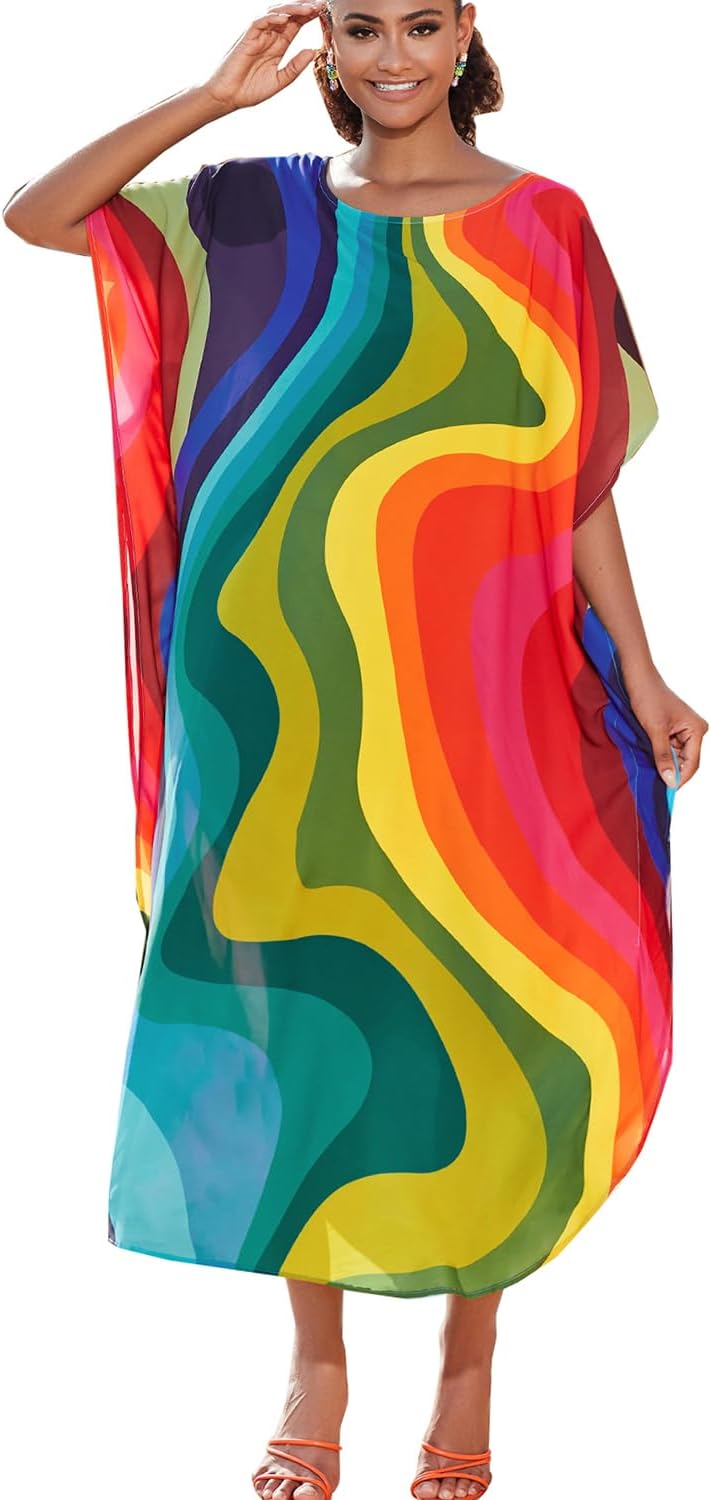 YouKD Women's Summer Bohemian Kaftan Plus Size Robe Beach Coverup Dress One Size Bathrobes