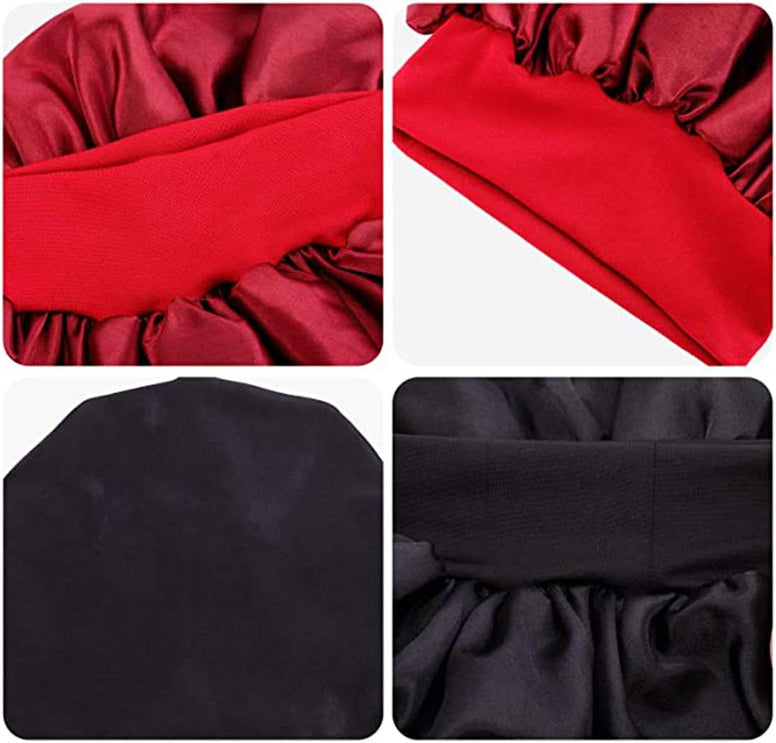 Glitz 2 Pieces Soft Satin Head Scarf Sleeping Cap Bonnet Headwear Head Cover Turbans for Women