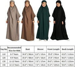 IBAKOM Kids Prayer Clothes Long Sleeve Muslim Abaya for Girl Dress Satin Modest Islamic Jilbab Dubai Attire Arabian Thobe  6-7years