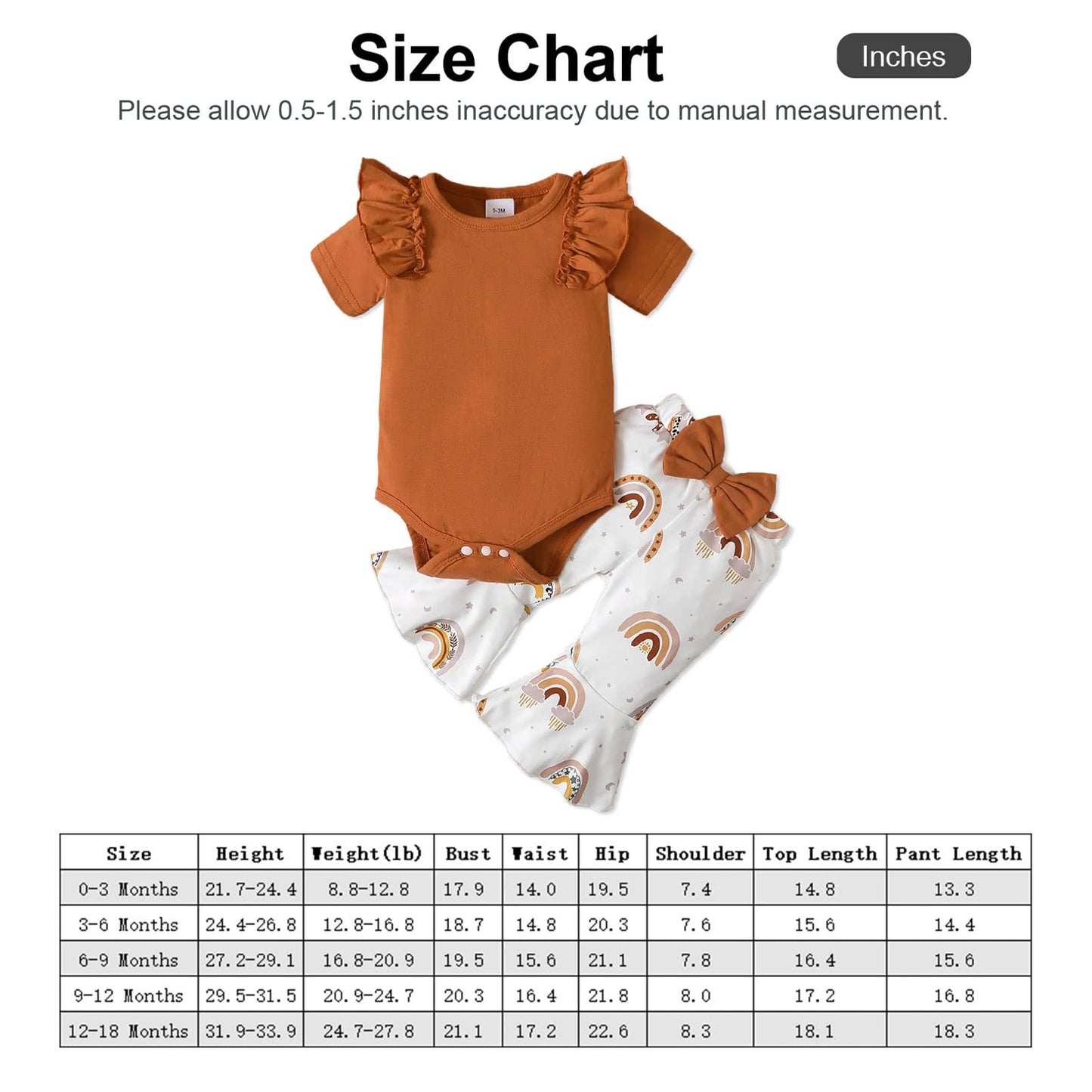 PATPAT Infant Baby Girl Cami Romper Bodysuit Tops Flared Bell Bottom Pants Leggings 2 PC Summer Outfits 3-6 Months