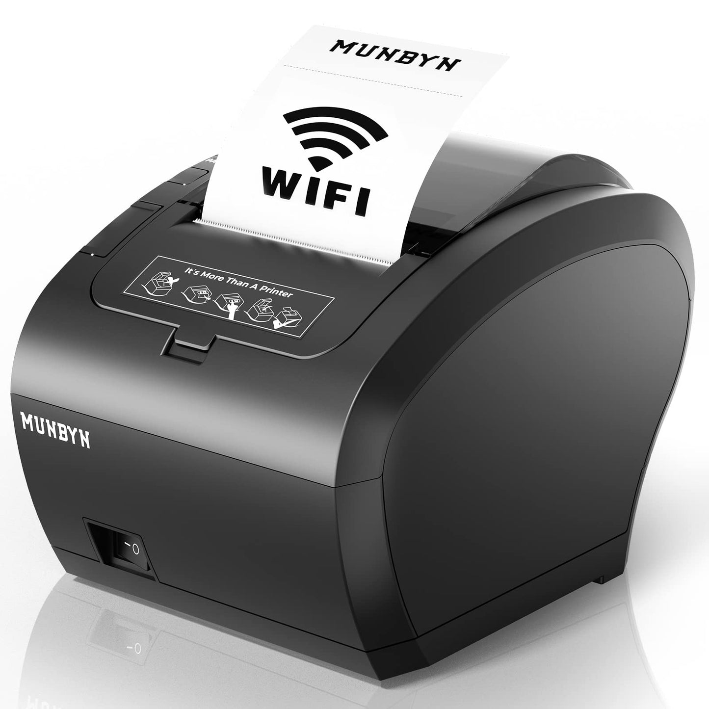 MUNBYN WiFi Receipt Printer with USB Port, 80mm POS Printer Works with Square Mac Windows Chromebook Linux Cash Drawer, ESC/POS (P047-WiFi), High-Speed Auto-Cutter Wall Mount