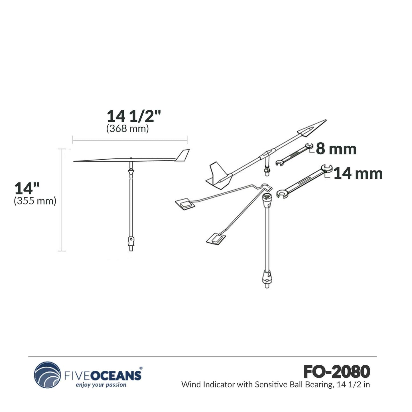 Five Oceans Wind Indicator with Sensitive Ball Bearing, 14-1/2 inches