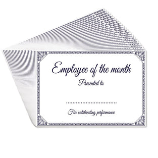 Employee of The Month Certificate - Blank Fill-in Paper Presentation Award - Pack of 24 - co-Worker Appreciation - A5 Size Eco-Friendly - Made in UK