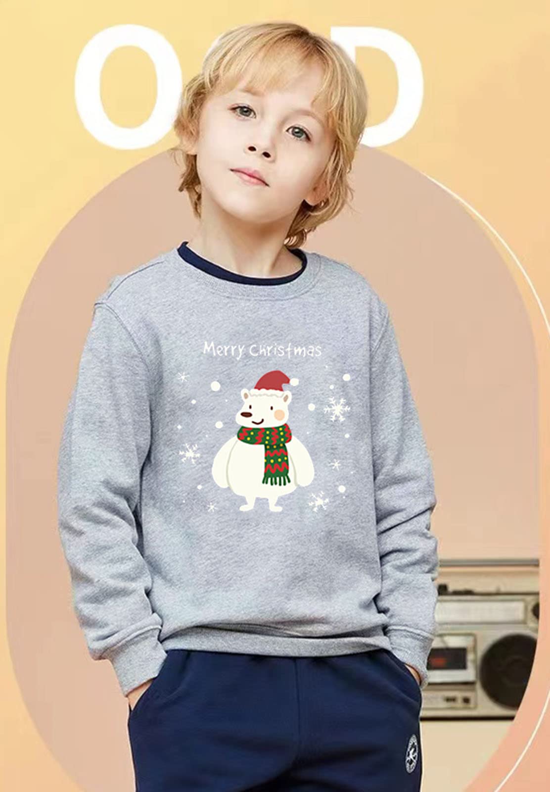 LXKA Boys Christmas Jumper Xmas Sweatshirt Gift Kids Snowmen Reindeer Santa Claus Bear Long Sleeve Tee Shirt Tops Crew Neck Pullover Hoodies Casual Outfit Winter Clothes Age 1-7 Years