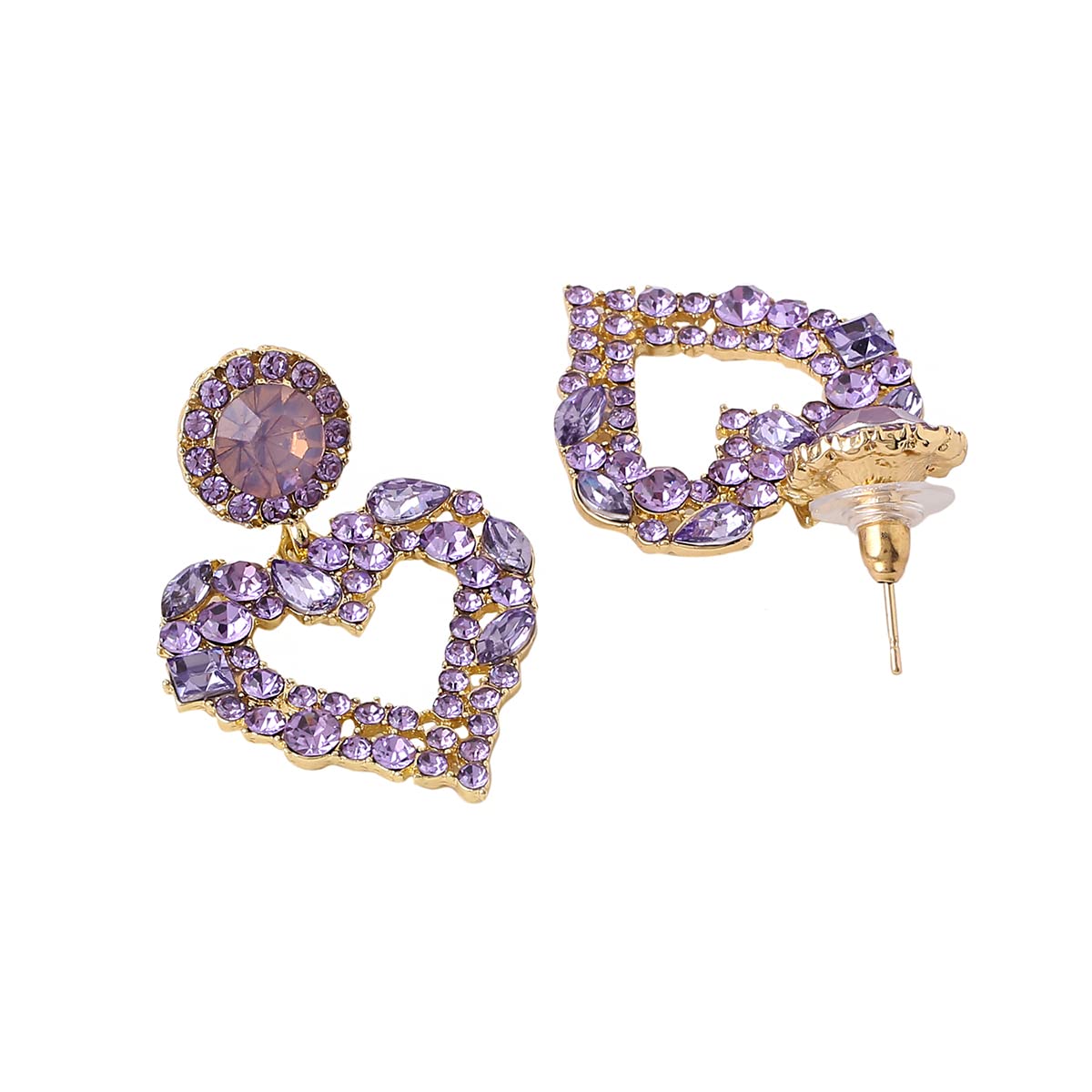 Yellow Chimes Earrings For Women Sparkling Purple color Crystal Studded Heart Shape Drop Danglers Earrings For Women and Girls, One Size, Metal, Crystal