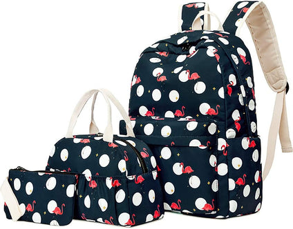 School Bag Set, Junlion Soft Polyamide Bag Waterproof Lightweight Laptop Backpack Lunch Bag Pencil Case for Pupils Office Worker