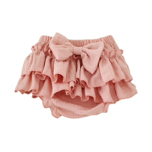 HAOLUKI Baby Girls Bloomer Skirt Shorts Bowknot Cotton Gauze Ruffle Diaper Cover Shorts Briefs Cute Bloomers Underpants (0-6 Months)