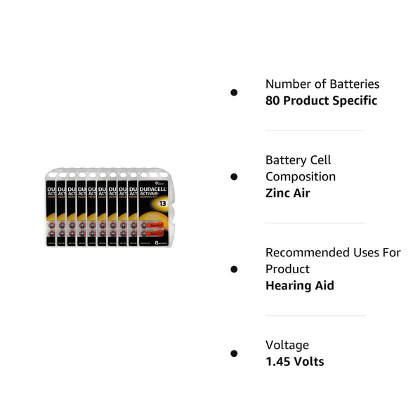 Duracell Activair Hearing Aid Batteries: Size 13 (80 Batteries)