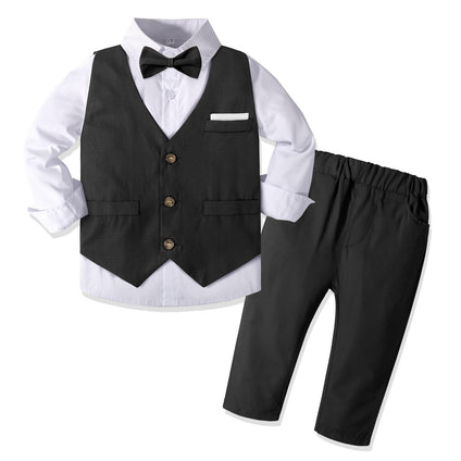Nwada Boys Suit Set Formal Dress Shirt with Bow Tie, Slim Vest and Pants Toddler Boy Clothes Suits (2-3 Years)