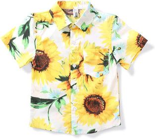 Little Big Boys' Hawaiian Shirt Cotton Button Down Short Sleeve Beach Casual Top