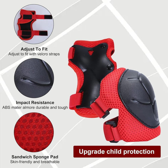 AMERTEER 7 In 1 Kids Bike Helmet Set, Skateboard Knee Pads - Kids Helmet Elbow Pads Wrist Guards Adjustable Protective Gear Set for Sport Cycling Bike Roller Skating Scooter Rollerblade (Red)