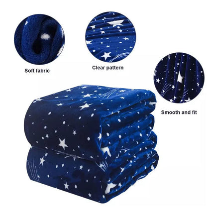 Fabienne Silky Soft Bed Blanket Flannel Throw King Size with Animal Prints for Bedroom Couch Home Sofa Chair Office and Travel (Blue with Stars)