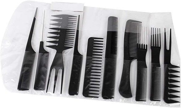 10Pcs Black Pro Salon Hair Styling Hairdressing Plastic Brush Combs Set