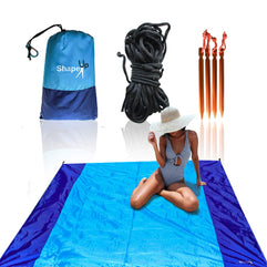 Beach Camping Mat Canopy Tent Blanket Set of 200x210cm Sand Water & Scratch Proof Compact Lightweight Quick Drying 210T Nylon 4 Aluminium Stakes & Ropes for Canopy/Tent Installation in Pouch
