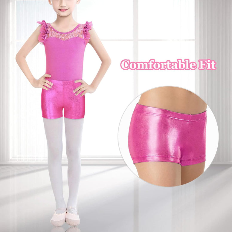 SEAUR - Girls Shorts for Dance Metallic Shiny Ballet Dance Shorts Stretch Slim Fit Athletic Gymnastics Short Performance Hot Pants for Ages 3-12