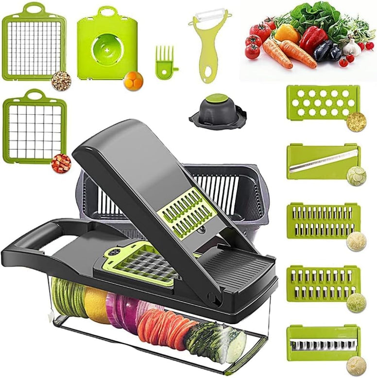 Vegetable Chopper Onion Chopper, Multifunctional 13 in 1 Food Chopper, Professional Mandoline Slicer for Kitchen Veggie Cutter Dicer With 8 Blades, Potato Tomato Carrot Garlic Chopper with Container