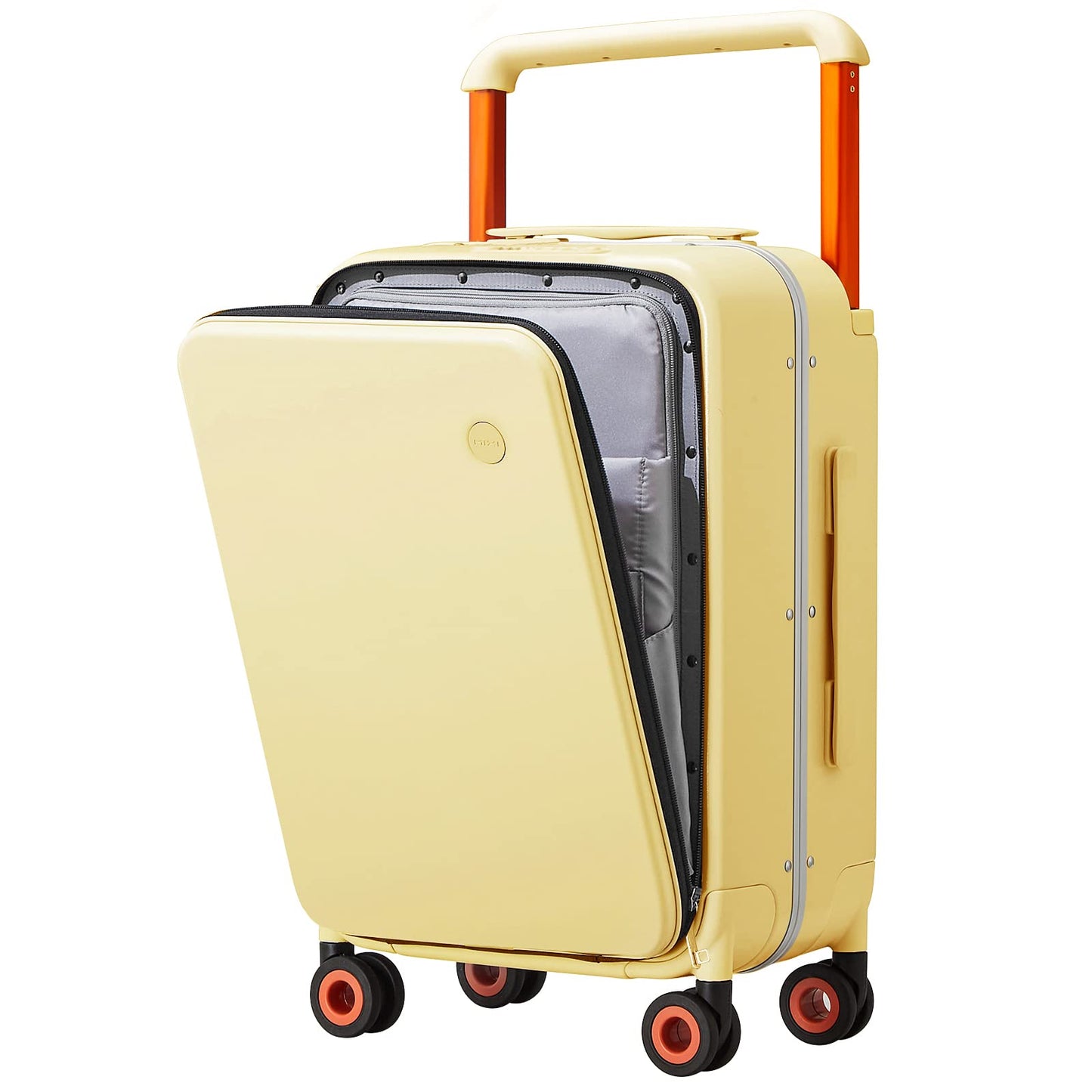 O9 O-Nine Carry On Luggage Wide Handle Luxury Design Rolling Travel Suitcase PC Hardside with Aluminum Frame Hollow Spinner Wheels, with Cover, 20 inch, Lark Yellow