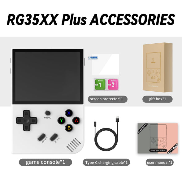 Daxceirry RG35XX Plus Retro Handheld Game Console 3.5 inch IPS Screen 3300mAh Battery Linux Players Built-in 64G Card 5515 Classic Games Support Wireless Wired Controller (RG35XX Plus White)