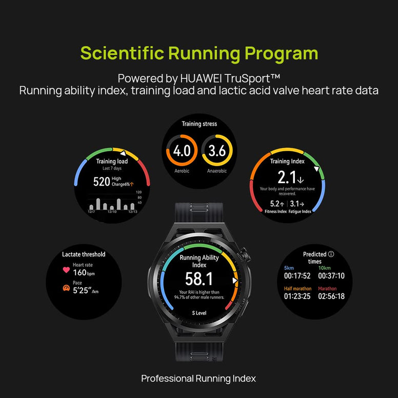 HUAWEI WATCH GT Runner Smartwatch - Scientific Running Program, Accurate Real-Time Heart Rate Monitoring, Marathon Runway-Level Locating, Lightweight and Comfortable, 2 Week Battery Life - Black, 46mm