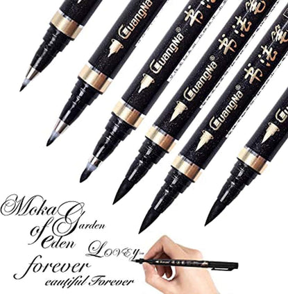 MAKINGTEC Dreamslink Calligraphy Pen - 6 Pcs Black Brush Marker Pen Hand Lettering Pens - for Lettering, Beginners Writing, Signature, Watercolor Illustrations, Design and Art Drawing (4 Sizes)