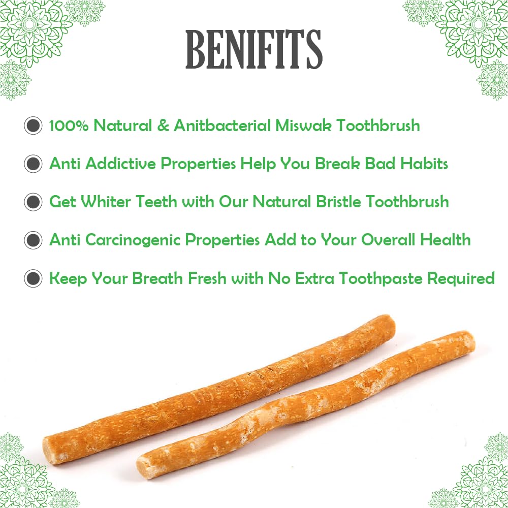 EVERPRIME Natural Miswak Stick| Chewable Toothbrush | Organic Teeth Cleaning & Whitening | Sewak Tooth Brush | 02 Miswak with one Holder | Vacuum Sealed for Freshness | Oral Care & Healthy Gums مسواك