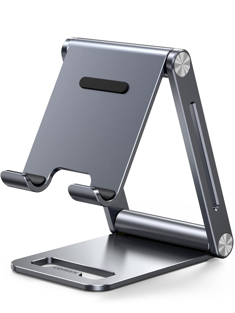 UGREEN Phone Stand Aluminum Mobile Stand Adjustable Mobile Holder Foldable Phone holder, Desktop iPhone Stand Compatible with All Mobile Phone, iPhone 15 Pro/15 Pro Max, Samsung Galaxy, iPad, Grey