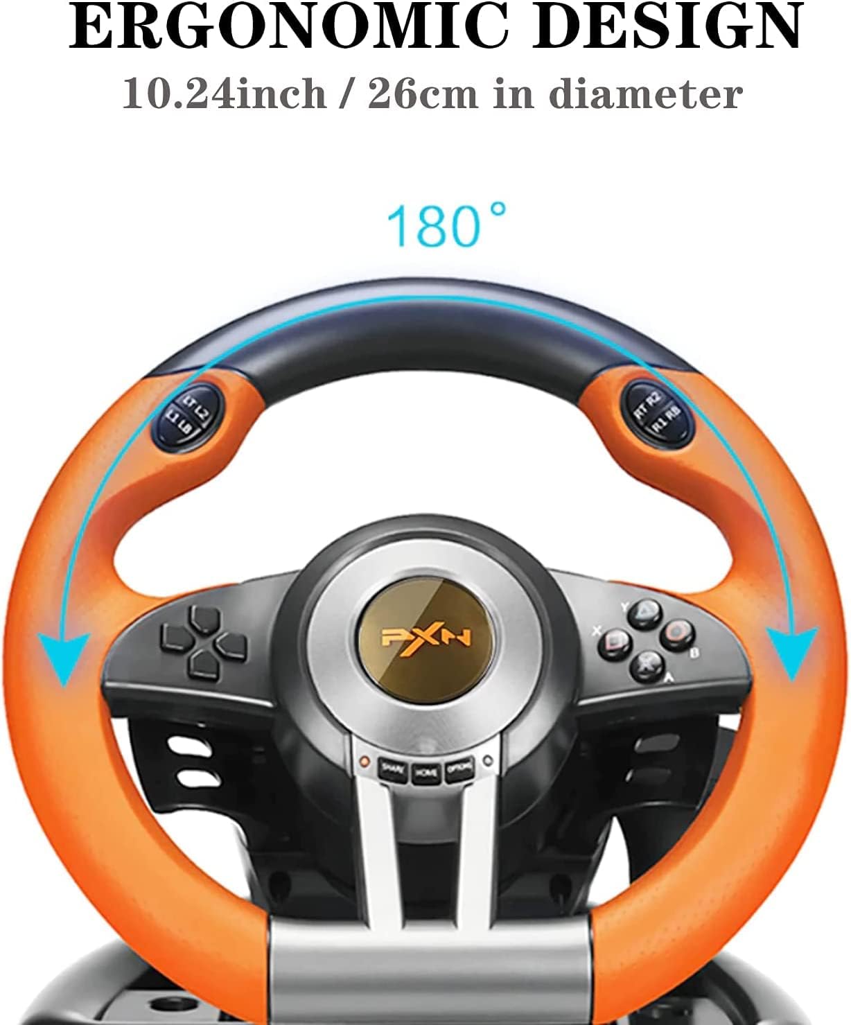 PXN V3II Simulate Racing Game Steering Wheel with Pedal, 180 Degree Steering Wheel, Compatible with Windows PC, PS3, PS4, Xbox One X|S, for Nintendo Switch-Orange