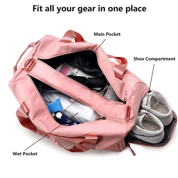 MABROUC Duffle Bag For Women, Sports Duffel Bag for Gym with Wet Pocket & Shoe Compartment, Overnight Weekender Travel Bag, 0 pink, medium, Sports Duffle