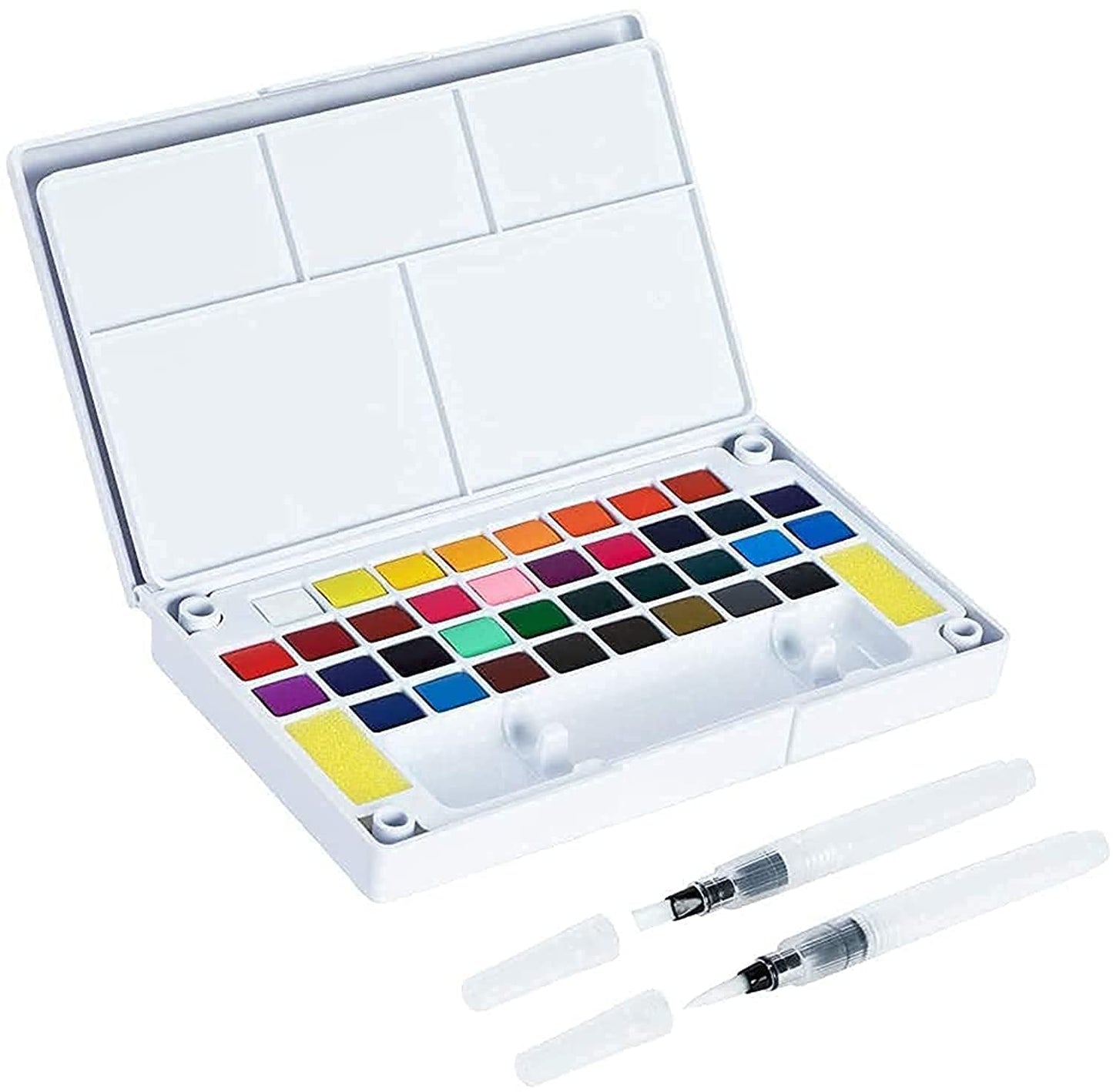 Nyganmelloz 36Color Solid Watercolor Paints Set Portable Travel Watercolor Kit with 2 Blending Brush Pens Drawing Pigment Water Color Painting Set Art Supplies For Students, Kids, Beginners, Artists