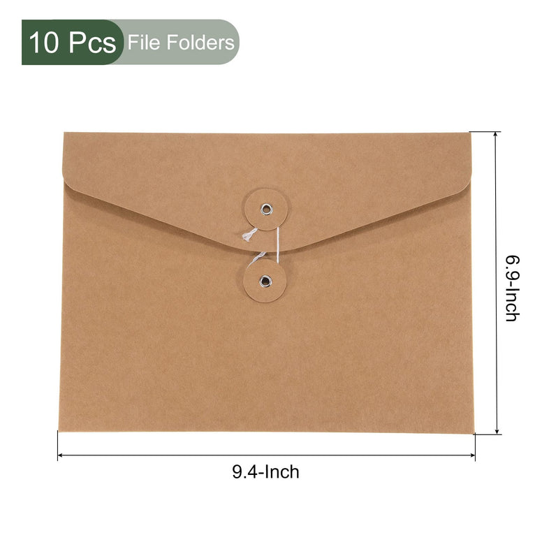 YOKIVE 10 Pack String Envelope File Folder, String Tie Closure Paper Pocket Folders | Letter Size Bills Files Organizer for Office(Brown, A5)