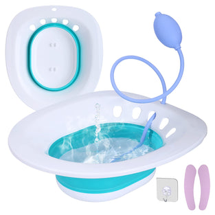 Sitz Bath for Hemorrhoids, Sitz Bath for Postpartum Care, Foldable Sitz Bath for Toilet Seat, Postpartum Essentials, Hemorrhoid Treatment, with Hook and Toilet Seat Cushion