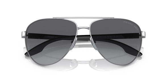 Prada PS 52YS – 1BC06G Sunglasses Silver w/Black Grey Polar 61 mm, Silver
